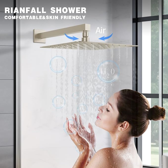Rainfall Shower System, 12 inch Wall Mounted Rain Shower Head - Image 3