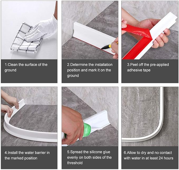 3.5" High Collapsible Shower Threshold Water Dam 78"Shower Water Splash Guard - Image 7