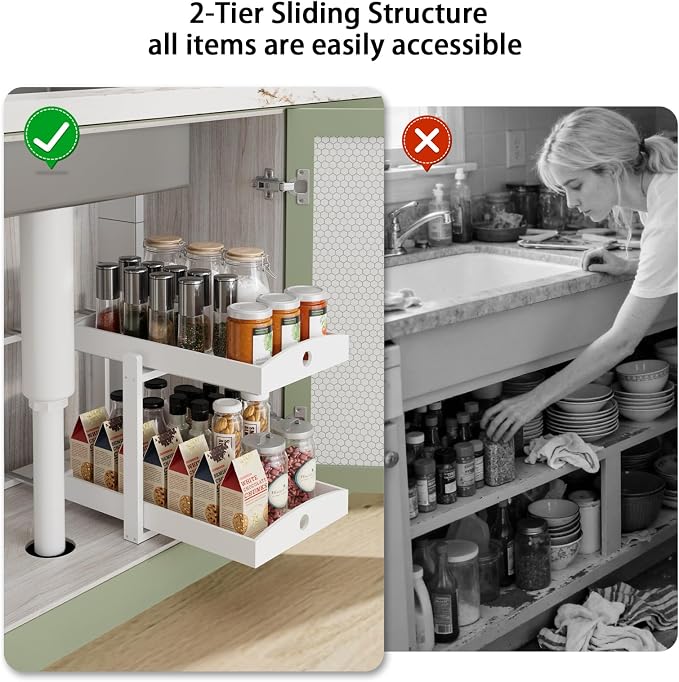 Bamboo Wood Under Sink Organizer 1 Pack, Pull Out Cabinet Organizer 2 Tier - Image 3