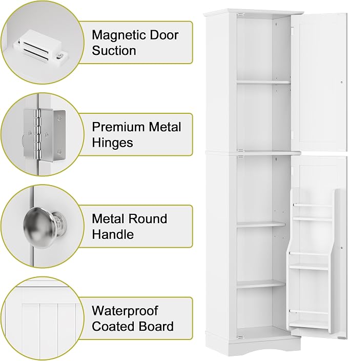 Function Home Tall Bathroom Storage Cabinet, Narrow Wood Freestanding Cabinets - Image 7