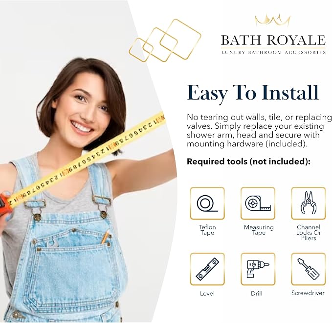 BATH ROYALE Rain Shower Head & Detachable Handheld Spray Combo, Easy Install & - Image 6