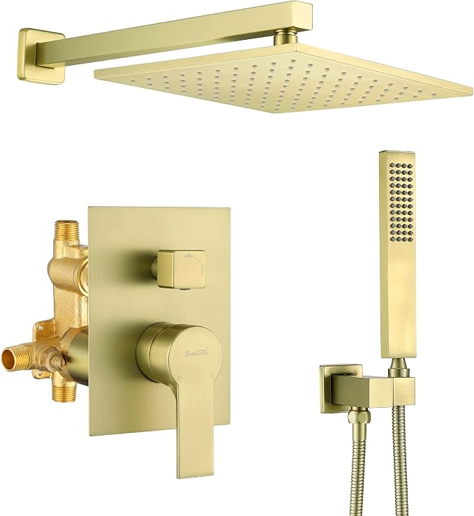 SHAMANDA Brass Rainfall Shower System, Luxuly Bathroom Shower Faucet Combo Set by SHAMANDA