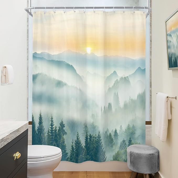 Riyidecor Small Stall Mountain Shower Curtain 48Wx72H Inch Rv Narrow Green - Image 4