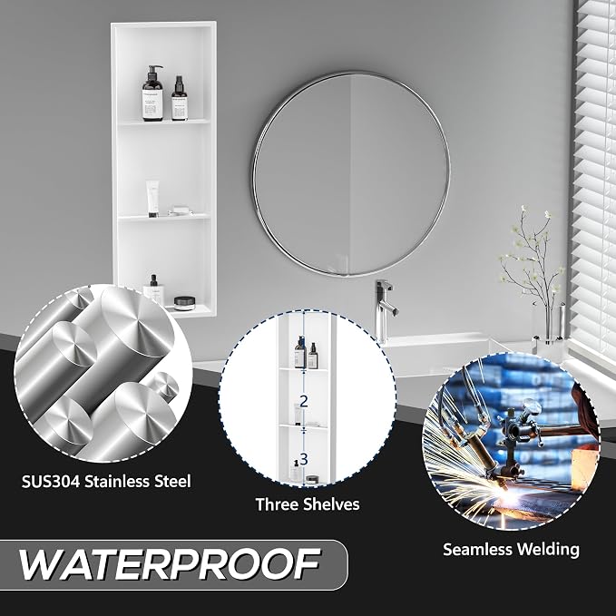 Neodrain 12X36 Inch Shower Niche, Waterproof Wall Shelf - Image 4
