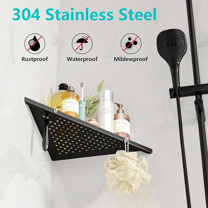10" Bathroom Corner Shelf, 2 Pack Recessed Shower Shelf Caddy, SUS304 Stainless - Image 2