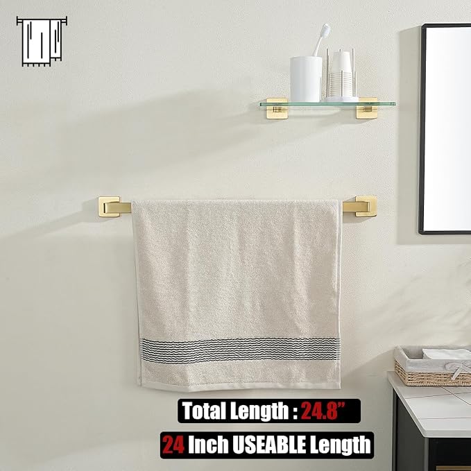 JQK Gold Towel Bar, Rounded Edges 26.41 Inch Towel Rack, 304 Stainless Steel - Image 5