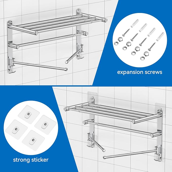 Retractable Towel Rack for Bathroom Stainless Steel Extendable Towel Shelf - Image 2