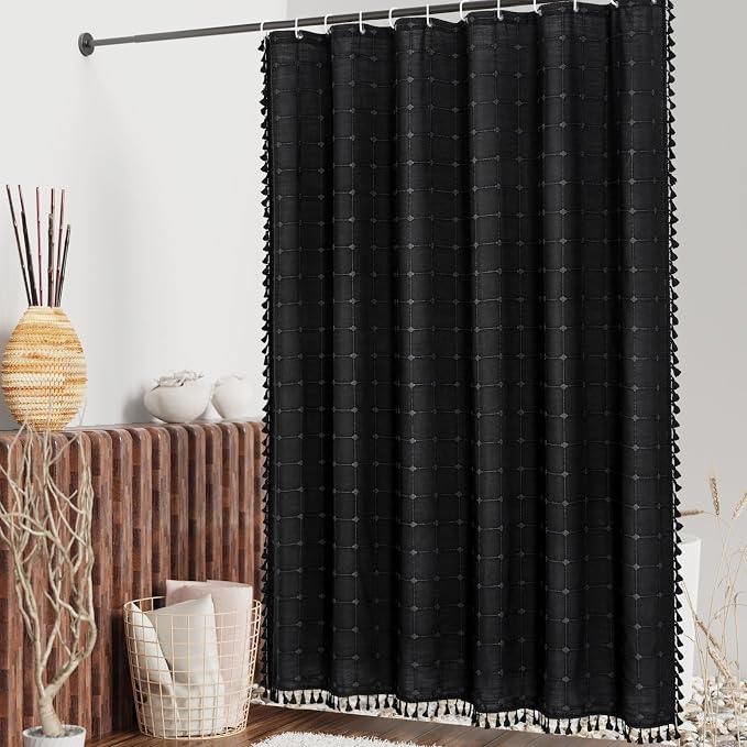 MitoVilla Black Boho Shower Curtains - Image 2
