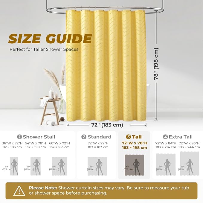78inches Long Yellow Shower Curtain Boho Farmhouse Shower Curtain 72 x 78 - Image 2