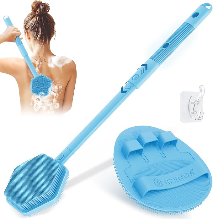 Silicone Back Scrubber & Soft Bath Glove 2PCS, 360° Anti-Slip Hand-fit Silicone by GEENOA