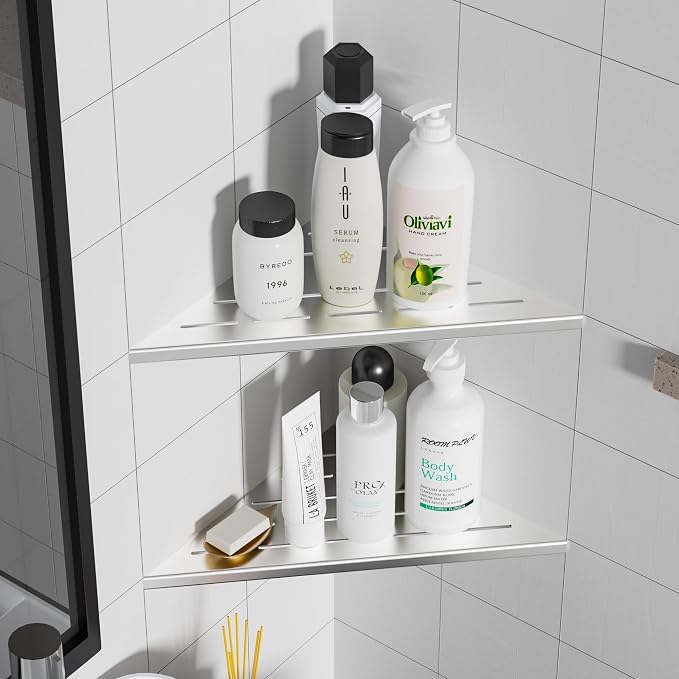 Neodrain 12 Inch Brushed Corner Shelf Set of 2, Floating Corner Shelves - Image 9