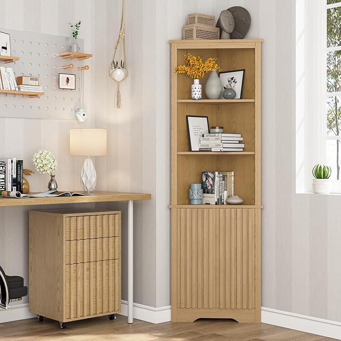 67" Tall Corner Cabinet with Doors, 5-Tier Fluted Corner Storage Cabinet with - Image 3
