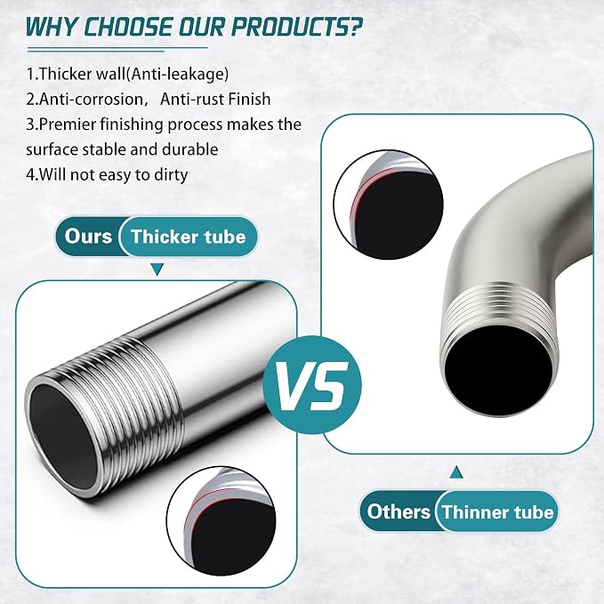 12 Inch Shower Arm with Flange, Stainless Steel 90 Degree Rain Shower Head - Image 5