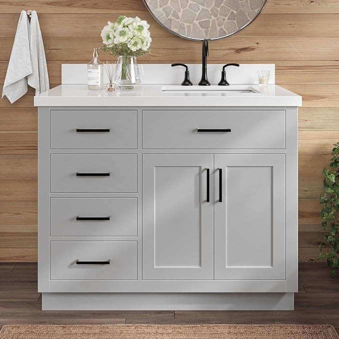 ARIEL Hepburn 43 Inch Single Sink Bathroom Vanity in Gray, 1.5 Edge Quartz Top - Image 5