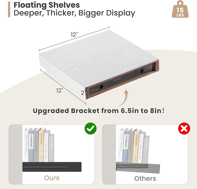 Heimlove 12 Inch Deep Floating Shelves, 12 x 12 inches Long Wall Shelf - Image 3