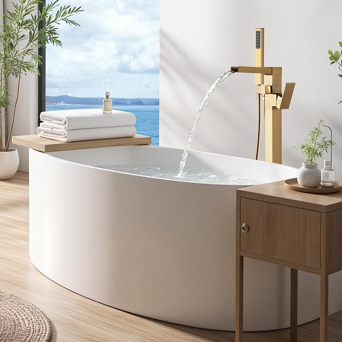 Freestanding Tub Faucet Brushed Gold: ALEASHA High Flow Max 6.74 GPM Free - Image 8