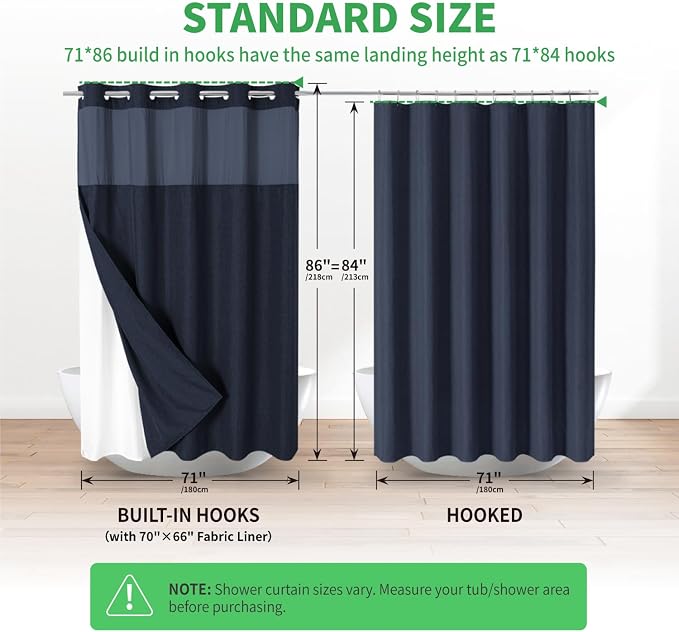 Extra Long No Hooks Needed Linen Textured Shower Curtain - Image 7