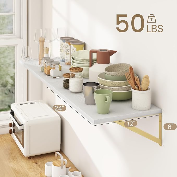Dreamland Gold Shelves for Wall, Large Floating Shelf 12 * 24 inch Set of 2 for - Image 3