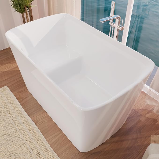 47" Lucite Acrylic Freestanding Bathtub，Square Shape Janpanese Soaking Tub by Mokleba