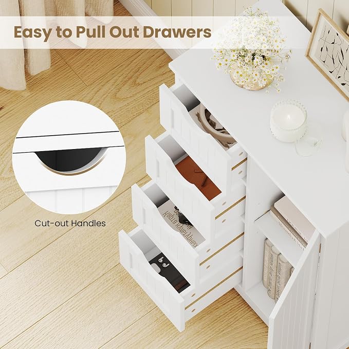 Giantex Storage Cabinet with 4 Drawers, Bathroom Storage Organizer with Cupboard - Image 5