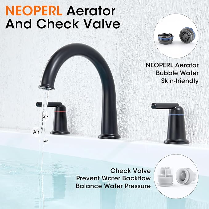 Bathtub Faucet Set 3 Hole, Widespread Deck Mount Tub Faucet - Image 4