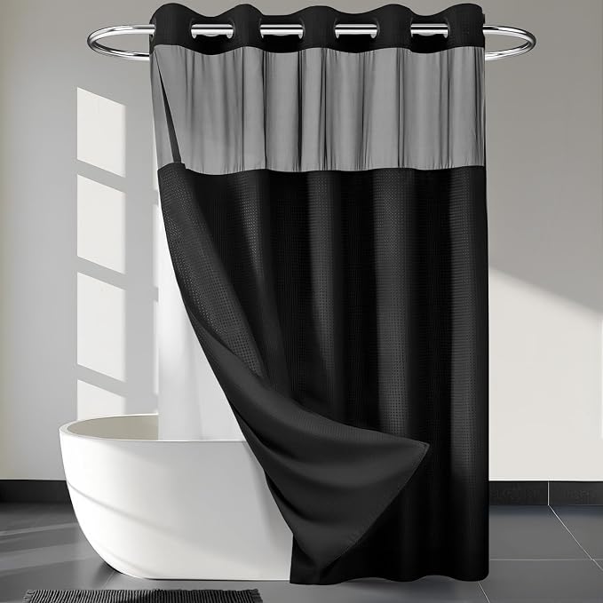 River Dream Heavyweight No Hooks Required Dotted Waffle Weave Shower Curtain - by RiverDream