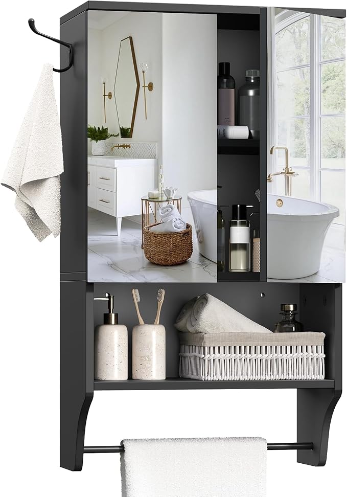 Bathroom Wall Cabinet with Mirror, Medicine Cabinet with 2 Door and Adjustable by MAHANCRIS