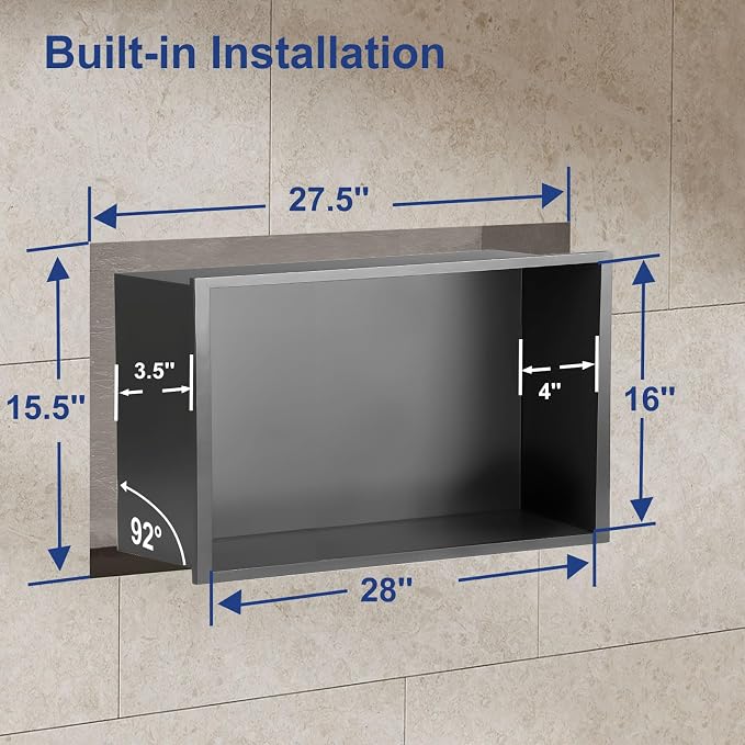 Shower Niche, 16 * 28 Stainless Steel Elegant Bathroom Niche, No Tile Needed - Image 2