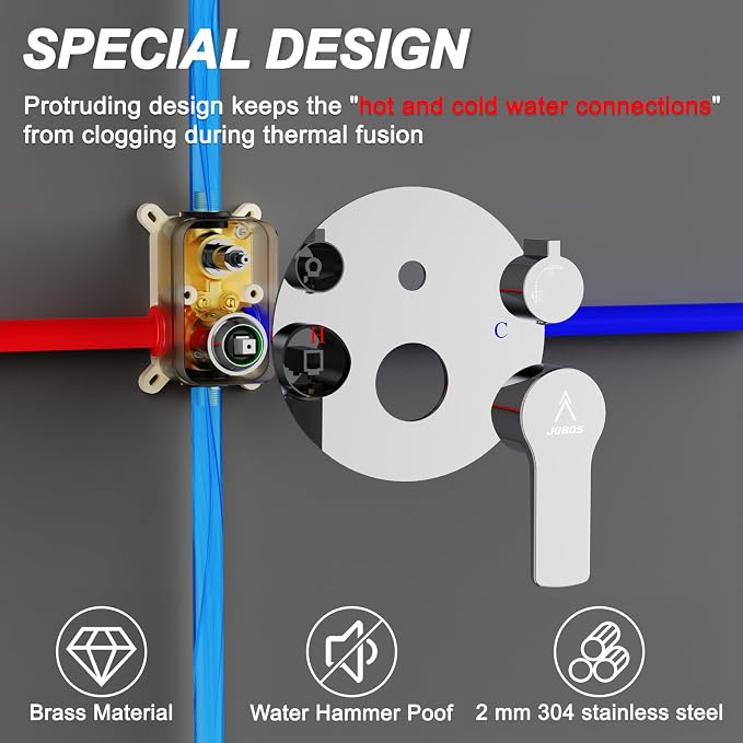 Shower Faucet Set 10IN Brass Rough-In Valve Body Trim Kit Rainfall Included - Image 4