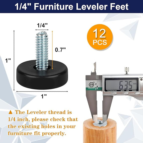 1/4" Thread Furniture Feet Levelers, Leveling Feet Screw On Furniture Glide - Image 2