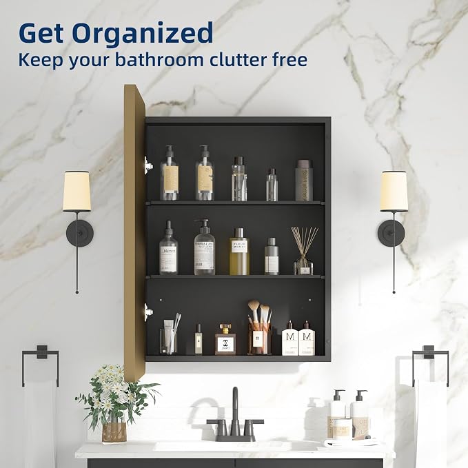 Medicine Cabinet 20 x 28 Inch, Brush Gold Bathroom Medicine Cabinet - Image 9