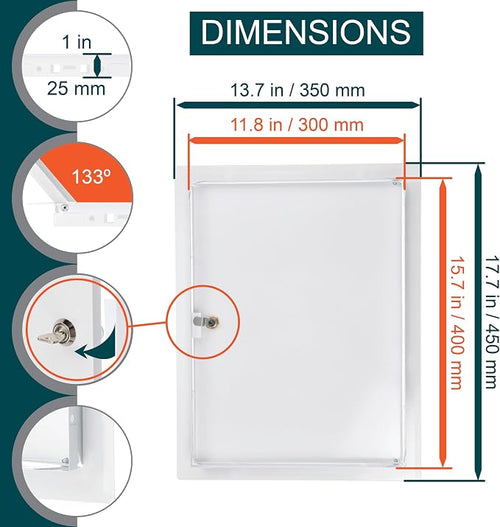 12" x 16" Lockable White Metal Access Panel. Service Shaft Door Panel - Image 2
