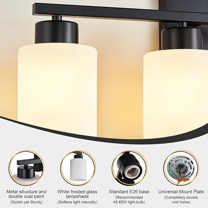 Black Bathroom Light Fixtures, 5-Light Modern Vanity Light Over Mirror - Image 7
