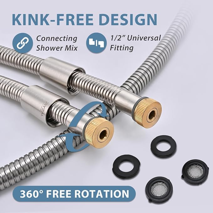 Brushed Nickel Shower Hose Extra Long 304 Stainless Steel Handheld Showerhead - Image 2