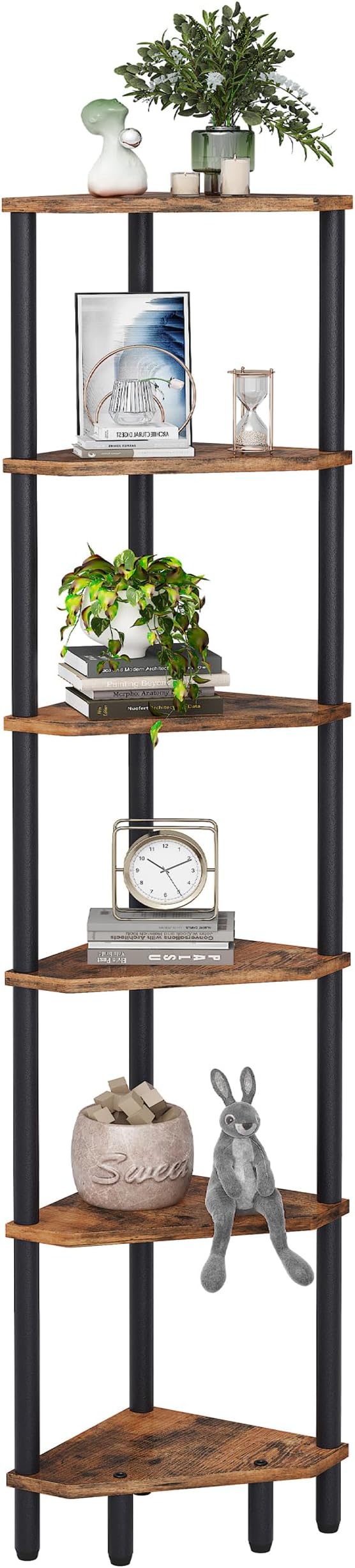 6 Tier Corner Shelf, 66.5'' Tall Standing Shelf, Narrow Display Shelf Stand by IRCPEN