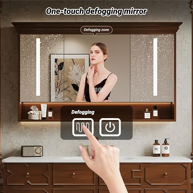 Solid Wood Bathroom Vanity 60Inch, Freestanding Bathroom Vanity Includes LED - Image 5