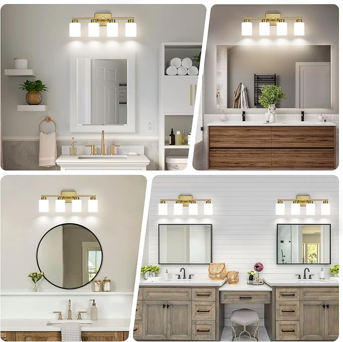 Brushed Gold Bathroom Light Fixtures, 4-Light Modern Vanity Light Over Mirror - Image 3