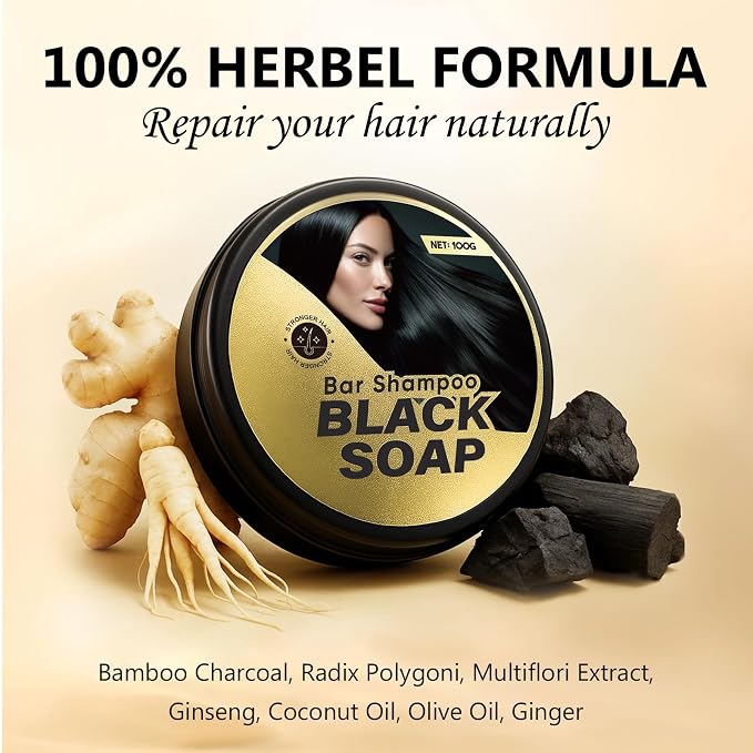 Black Hair Soap Bar with Bamboo Charcoal & Herbal Extracts - Image 6