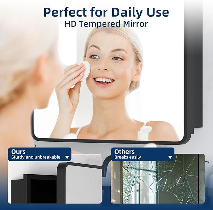 Medicine Cabinet 20 x 28 Inch, Metal Beveled Mirror, Adjustable Shelves - Image 6