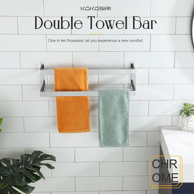 KOKOSIRI Towel Bars Bath Towel Holders 20-Inch Chrome Bathroom 2-Tiers Ladder - Image 3