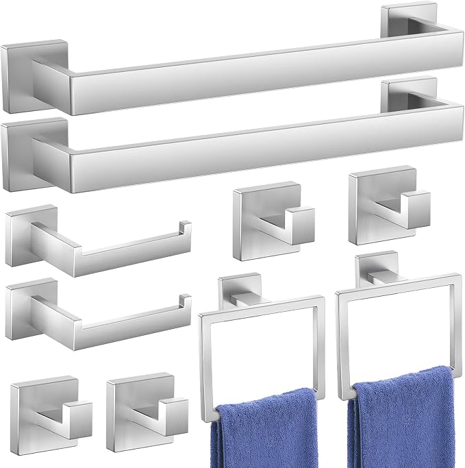 10-Pieces Bathroom Accessories, SUS304 Brushed Bathroom Accessory Set, Nickel by LckpptInc