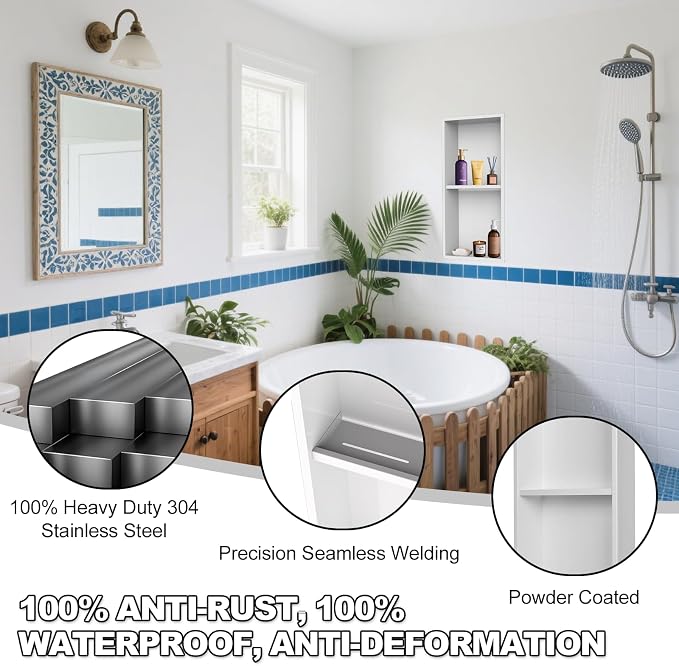Real 304 Stainless Steel Shower Niche 12x24in-92° Quick Drain-No Tile Needed-2 - Image 3