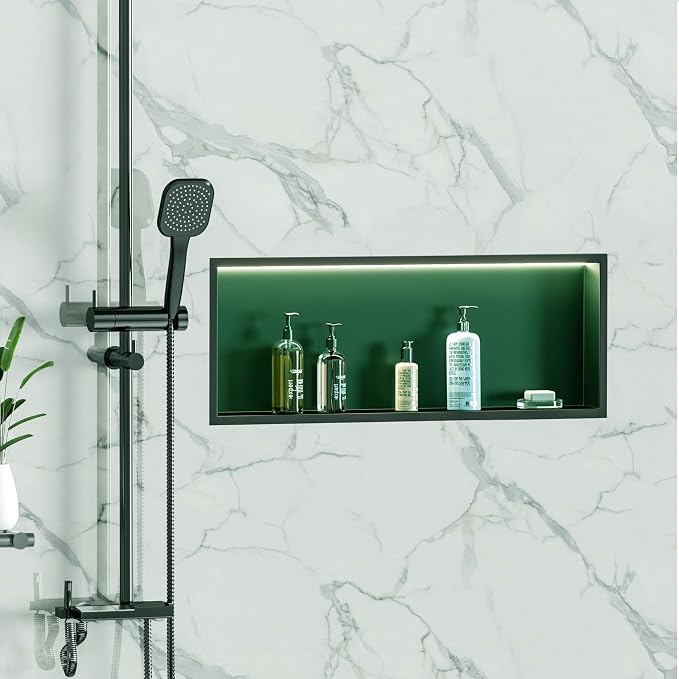 RGB LED Light Shower Niche, Matte Black 30X12 in Stainless Steel Wall Niche - Image 2