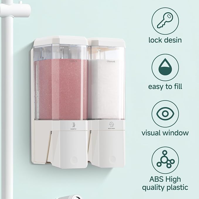 Shampoo and Conditioner Dispenser 2 Chamber No Drill Shampoo Dispenser - Image 2
