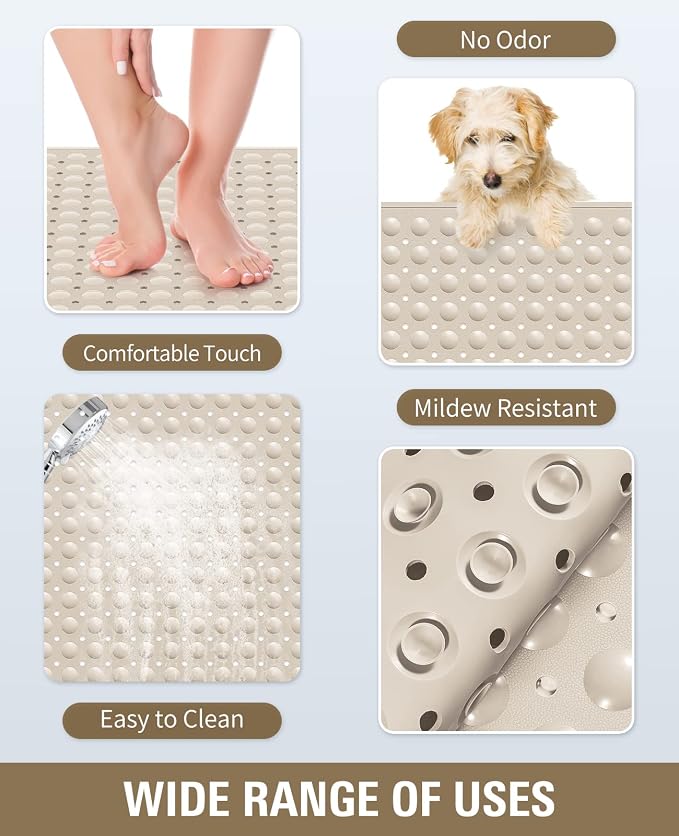 Yolife Extra Large Shower Mat, 34.3" L x 23.3" W TPE Anti Slip Stand Up Shower - Image 4