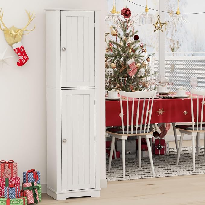 Function Home Tall Bathroom Storage Cabinet, Narrow Wood Freestanding Cabinets - Image 6