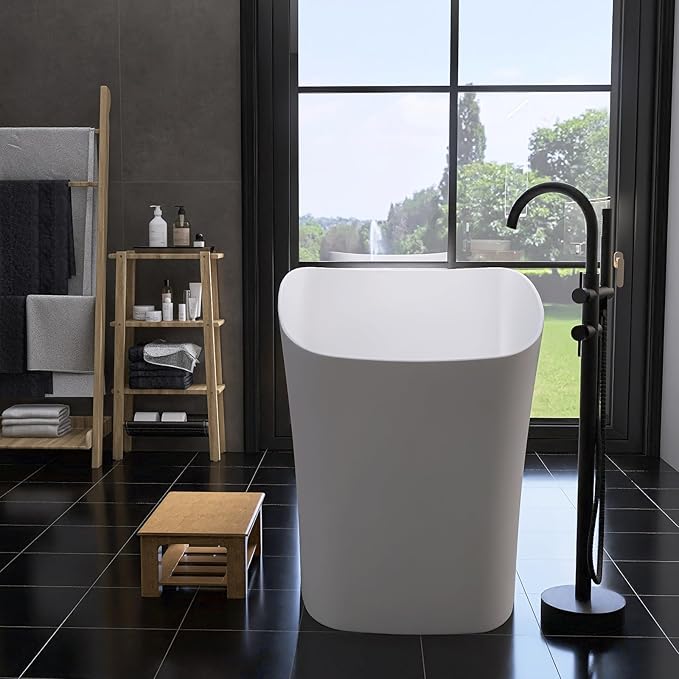 51'' Japanese Soaking Tub Freestanding Bathtub Resin Stone Bathtubs Deep - Image 4