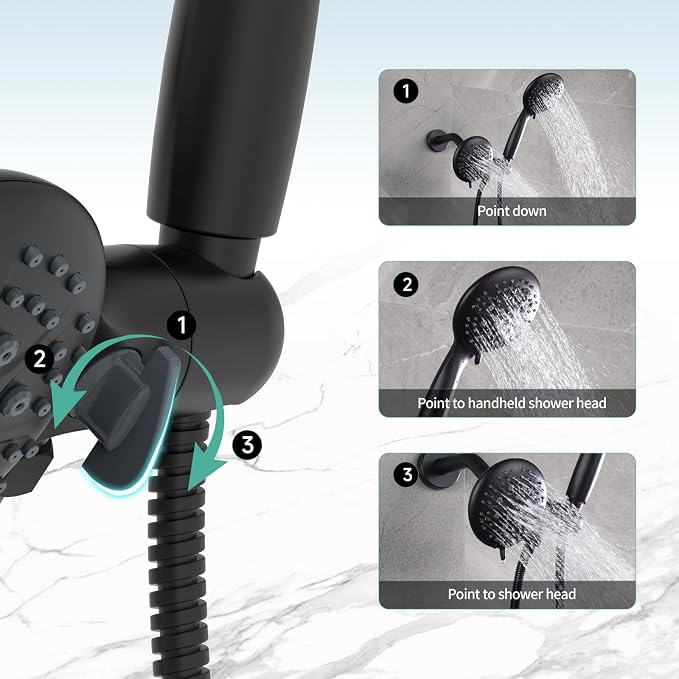 SR SUN RISE 6-Spray Shower Faucet 3-Way Combo Shower Head and Hand Held Shower - Image 6