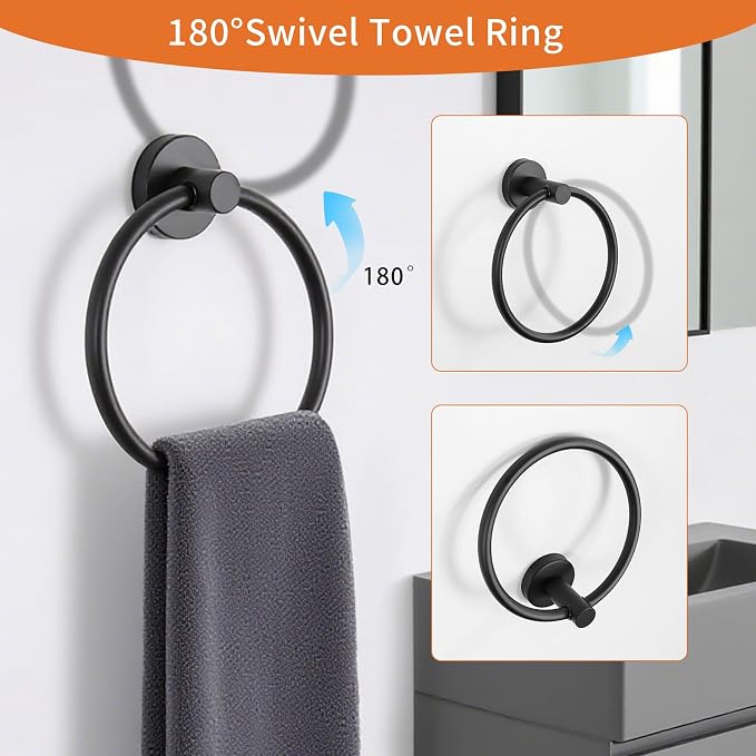 5-Piece Matte Black Bathroom Hardware Set, Towel Racks Set - Image 5