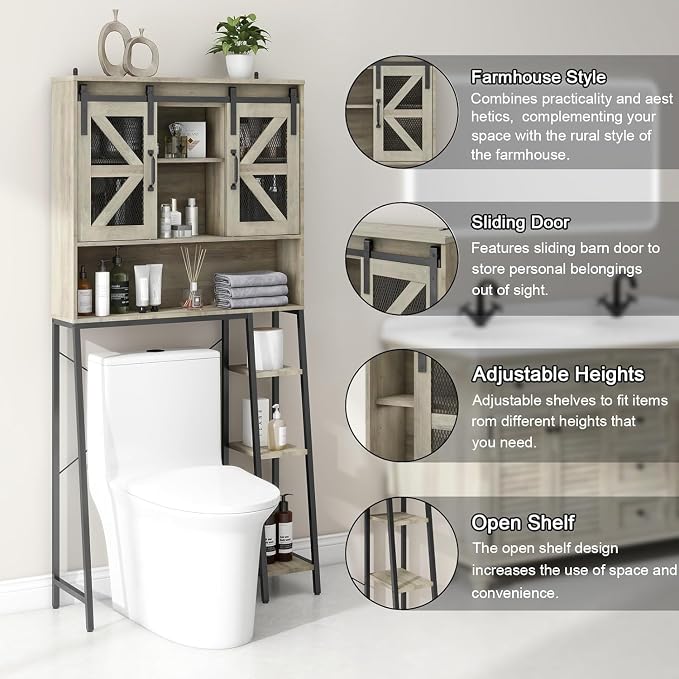 Vabches Over The Toilet Storage Cabinet, Farmhouse Storage Cabinet Over Toilet - Image 3